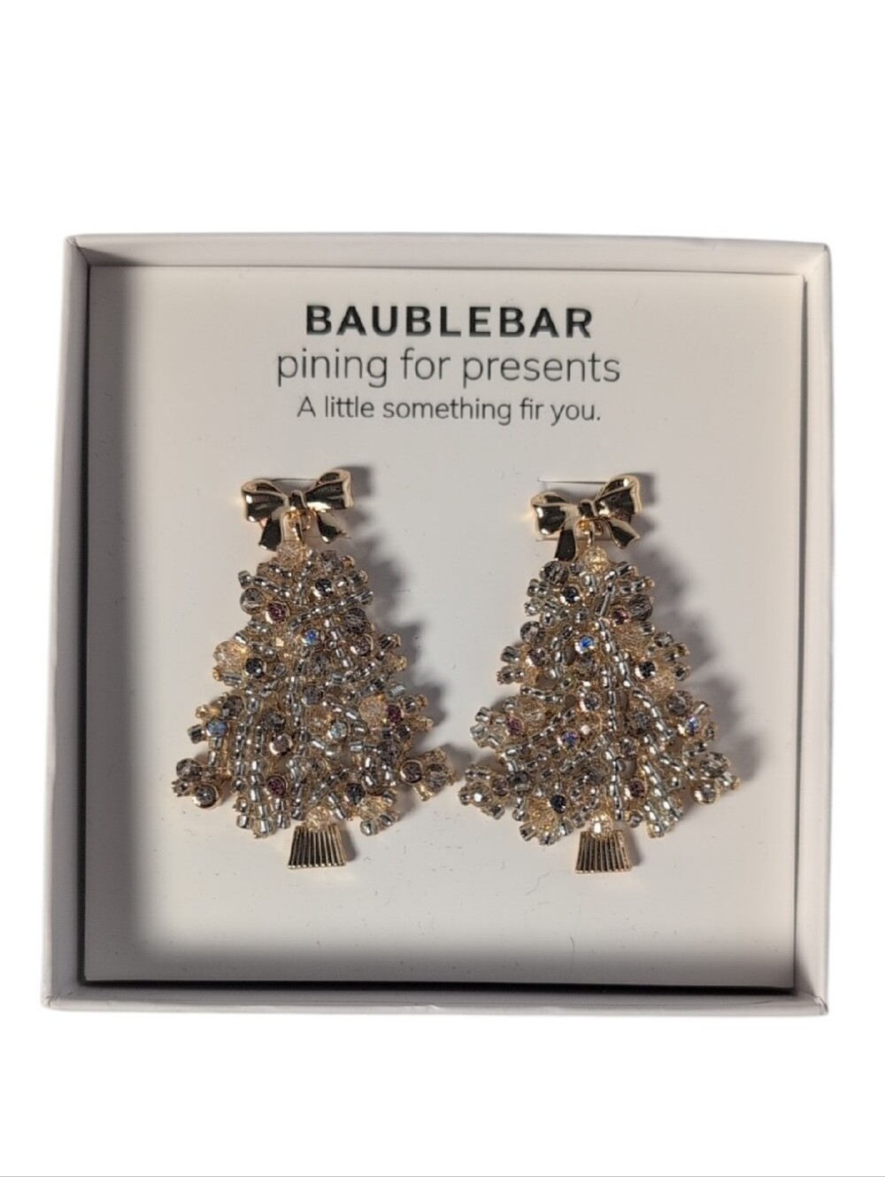 BaubleBar Pining for Presents Christmas Gold Tone Tree Dangle Drop Earrings